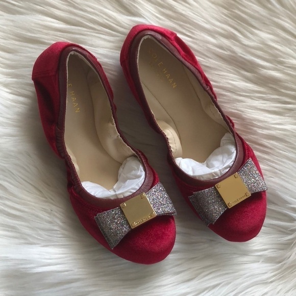 Cole Haan Tali Bow Ballet Flat Red Velvet Flats 5 - Picture 2 of 8